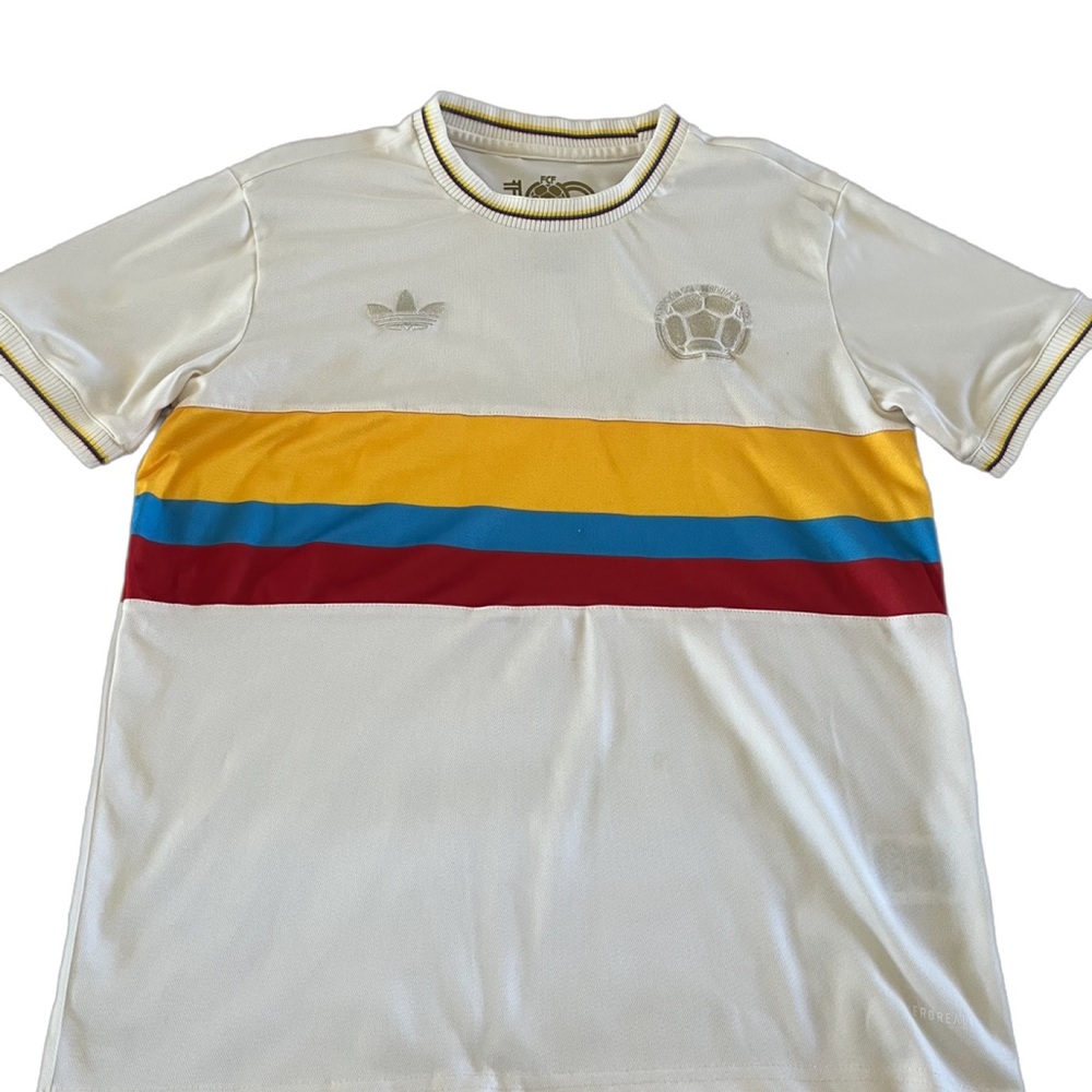 Adidas White Tee with Colorful Stripes